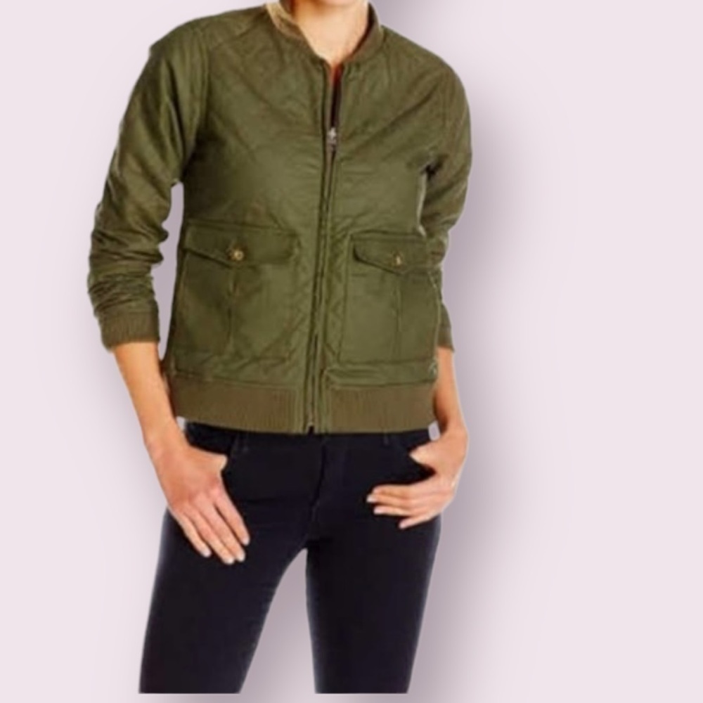 𝅺BURTON Womens Cotton Blend Reversible Olive Green Full Zip Bomber Jacket Size M